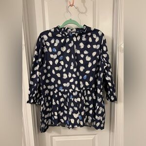 Scoop Navy Blue and White Leaf Print Blouse